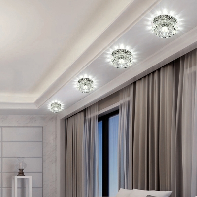 Modern Lotus Flush Mount Spotlight Clear Crystal Corridor Ceiling Lighting in Stainless Steel