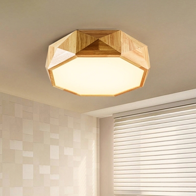 Octagon Acrylic LED Ceiling Mounted Light Nordic Flush Mount Light Fixture with Faceted Wood Frame