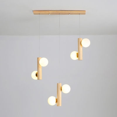 Opal Glass Orb Multi-Light Pendant Nordic Wood Hanging Ceiling Light over Dining Table