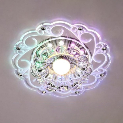 Passageway LED Flush Mount Lighting Modern Clear Ceiling Light with Floral Crystal Shade