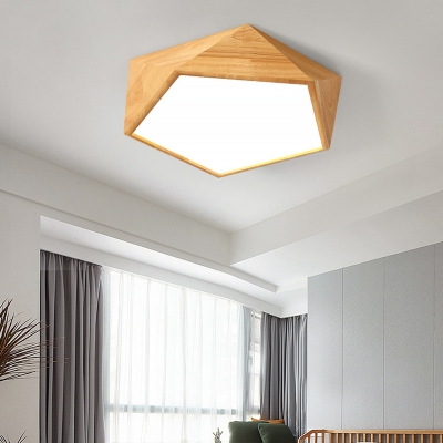 Pentagon Faceted Led Flush Ceiling Light Modern Acrylic Wood Flush Mount Fixture for Bedroom