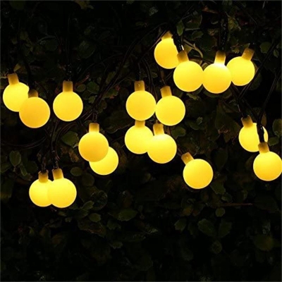 Plastic Orb Shade Solar String Lamp Art Decor White LED Fairy Lighting for Courtyard