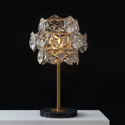 Postmodern Snowflake Table Lighting Clear Glass 2-Light Bedroom Night Lamp in Gold