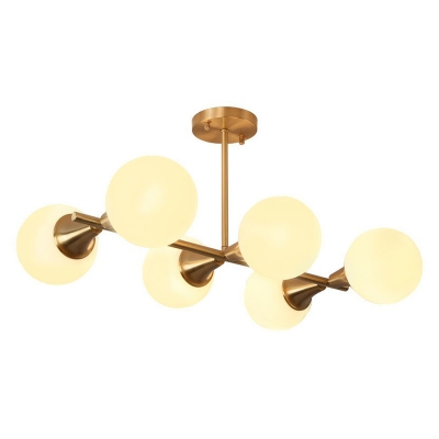 Postmodern Symmetric Island Lighting Ball Glass 6 Heads Dining Room Suspension Lamp in Brass