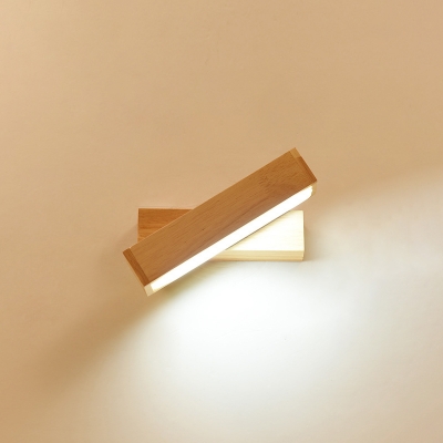 Rotatable Rectangle LED Reading Wall Light Nordic Wooden Bedroom Wall Mounted Lamp in Beige