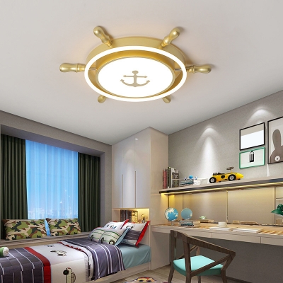 Ship Rudder Acrylic LED Flush Light Mediterranean Flush Mount Ceiling Fixture for Kids Bedroom
