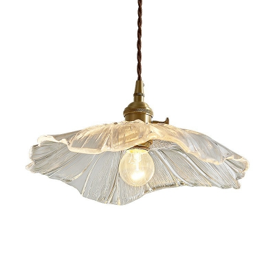 Single-Bulb Hanging Lamp Vintage Flower Ruffle Glass Lighting Pendant for Restaurant