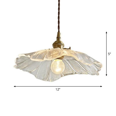 Single-Bulb Hanging Lamp Vintage Flower Ruffle Glass Lighting Pendant for Restaurant