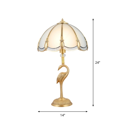 Single Table Lamp Classic Peacock Feather Beveled Glass Nightstand Light in Brass for Living Room