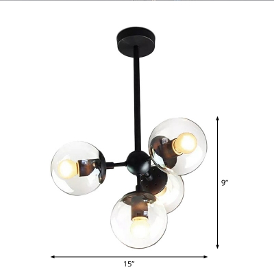 Sphere Chandelier Light Simplicity Handblown Glass 5 Heads Living Room LED Pendant Light in Black