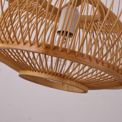 Sphere Suspension Light Simplicity Bamboo 1-Light Restaurant Pendant Light Fixture in Wood
