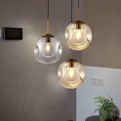 Spherical Dimple Glass Pendant Lamp Minimalistic 1 Lights Ceiling Hang Light for Restaurant