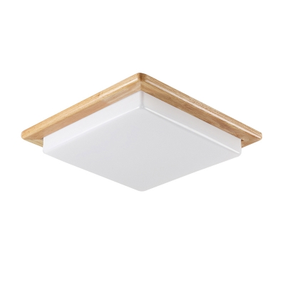 Square Dining Room LED Flushmount Ceiling Lamp Acrylic Simplicity Flush Light in Wood