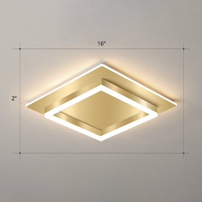 Square LED Ceiling Flush Light Simplicity Metal Brushed Gold Flush-Mount Light Fixture for Bedroom