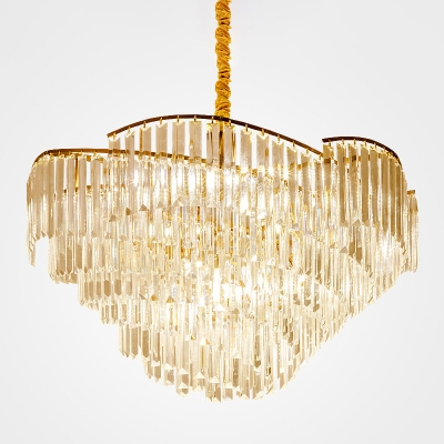 Tapered Crystal Chandelier Pendant Light Modern Golden Ceiling Light for Dining Room