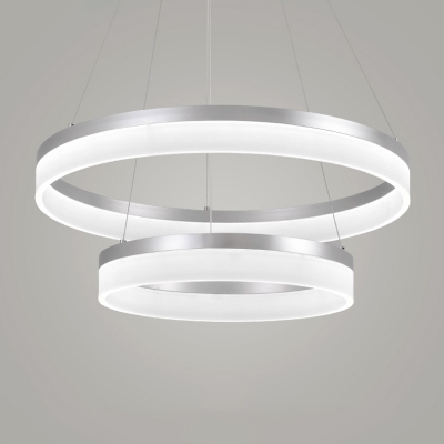 Tiered Hoop Living Room Chandelier Lighting Acrylic Minimalist LED Pendant Light in White