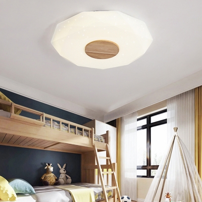 White Geometric Surface Mounted Led Ceiling Light Minimalist Acrylic Flush Mount with Wood Accent