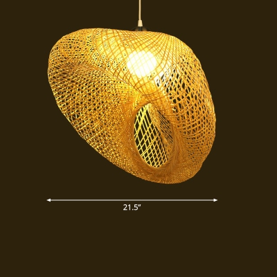 Wood Hand-Woven Pendant Light Fixture Minimalist 1 Head Bamboo Ceiling Lamp for Dining Room