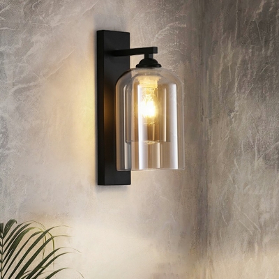 2-Shade Glass Sconce Lighting Fixture Postmodern 1-Light Black Wall Mounted Lamp for Aisle