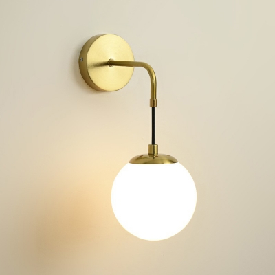 Ball Bedside Wall Hanging Light Glass 1-Light Postmodern Wall Mount Lamp in Brass