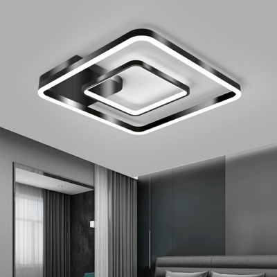 Black Finish Square Ceiling Mounted Fixture Minimalist Metal LED Flush Mount Lighting