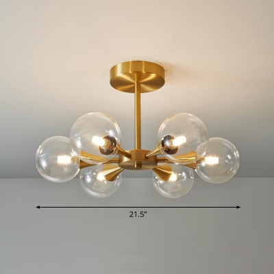 Brass Sputnik Ceiling Chandelier Postmodern Metal Suspension Light with Ball Glass Shade