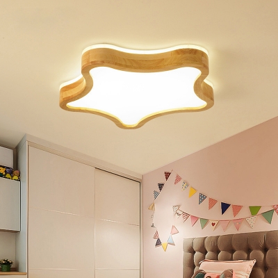 Celestial Ceiling Mounted Lamp Kids Style Acrylic Nursery LED Flush-Mount Light in Wood