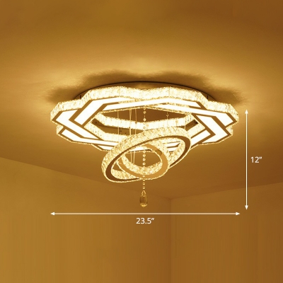 Circular Clear Crystal Semi Flush Ceiling Light Minimalist LED Flushmount Light for Bedroom