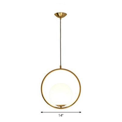 Circular Hanging Ceiling Light Simplicity Metal 1 Bulb Bedside Pendant with Orb Cream Glass Shade