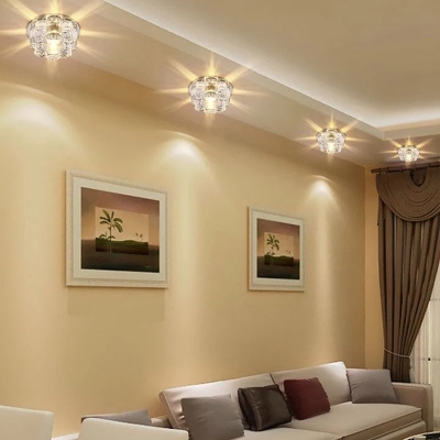 Clear Crystal Flower Flush Ceiling Light Contemporary LED Mini Flush-Mount Light Fixture for Living Room