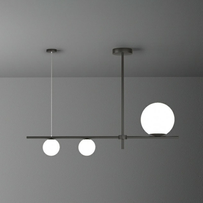 Contemporary Globe Shade LED Hanging Light Cream Glass Restaurant Island Ceiling Light