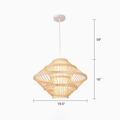Contemporary Handmade Pendant Light Bamboo Single-Bulb Restaurant Suspension Light Fixture in Wood