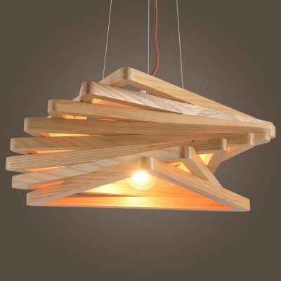 Creative Modern Spiral Triangle Pendant Lighting Wooden 1 Head Restaurant Hanging Ceiling Light