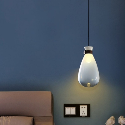 Droplet Pendant Lighting Fixture Simplicity Glass Single Bedside Pendulum Light with Leather Band