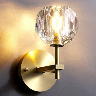 Faceted Crystal Ball Wall Lighting Minimalist Antique Gold Sconce Wall Light for Living Room