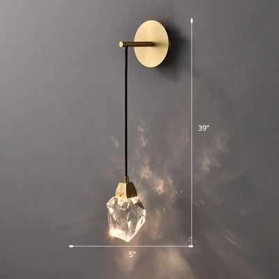 Faceted-Cut Crystal Rock Wall Light Simplicity Golden LED Sconce Lamp for Bedroom