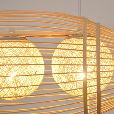 Fish-Shape Ceiling Suspension Lamp Asia Wooden 2 Bulbs Restaurant Pendant Chandelier