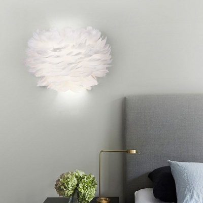 Floral Feather Flush Mount Wall Sconce Minimalistic 1 Head White Wall Mount Light