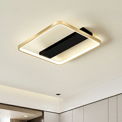 Framework Metal LED Ceiling Light Minimalist Brushed Gold and Black Flush Mount for Bedroom