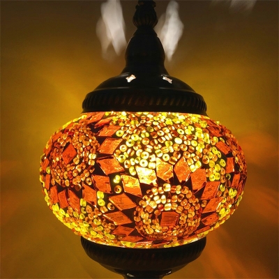 Globe Lantern Restaurant Pendant Light Turkish Tiffany Glass 1 Head Ceiling Hang Lamp
