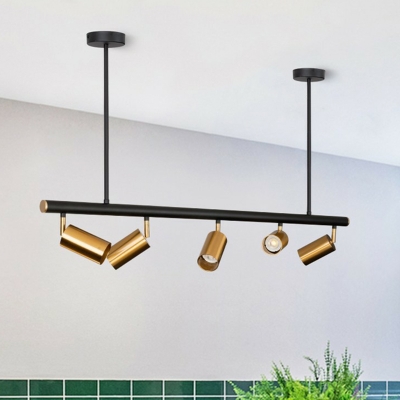 Gold-Black Cylinder LED Pendant Light Minimalist Iron Hanging Island Light for Living Room