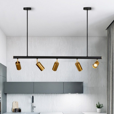 Gold-Black Cylinder LED Pendant Light Minimalist Iron Hanging Island Light for Living Room