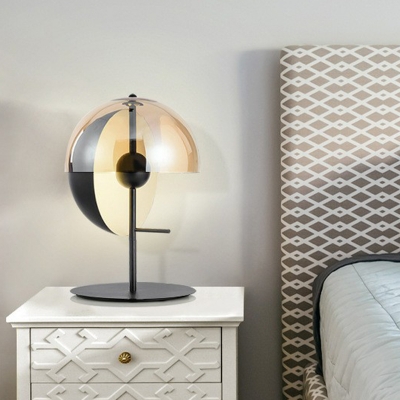 Half-Sphere Nightstand Lamp Postmodern Tan Glass 1-Light Living Room Table Lighting