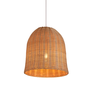 Handwoven Pendant Light Contemporary Rattan Single-Bulb Restaurant Suspension Light in Wood