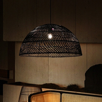 Hemispherical Dining Room Hanging Lighting Bamboo 1 Head Minimalist Pendant Light Fixture