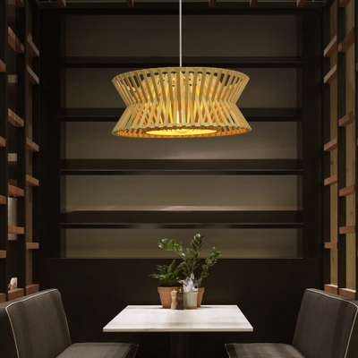 Hourglass Bamboo Suspension Lighting Minimalist 1 Head Wood Pendant Ceiling Light for Tea Room
