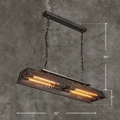 Industrial Style Linear Island Lighting 4-Bulb Metal Suspension Pendant Light for Bar