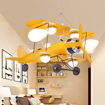 Jet Plane Child Room Chandelier Lamp Metallic Modern LED Hanging Lighting in Yellow