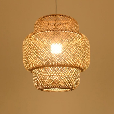 Lantern Corridor Pendant Lighting Bamboo Single-Bulb Asian Style Ceiling Light in Wood