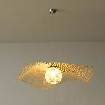 Lotus Leaf Ceiling Light South-east Asia Bamboo Single Restaurant Hanging Pendant Light in Wood